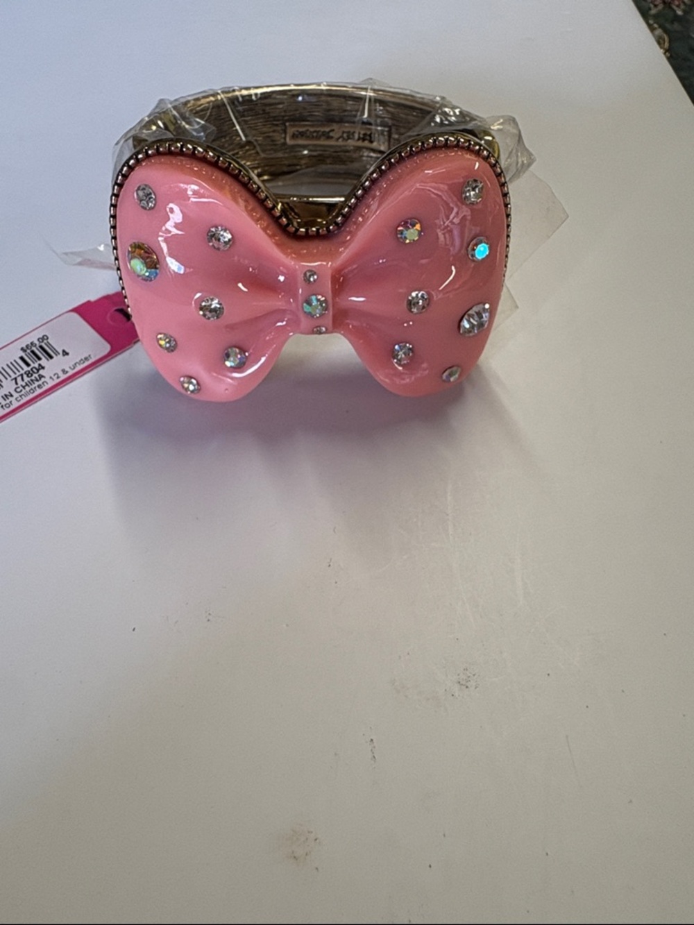 Betsey Johnson Coral Pink Bow Bracelet with Gold Trim